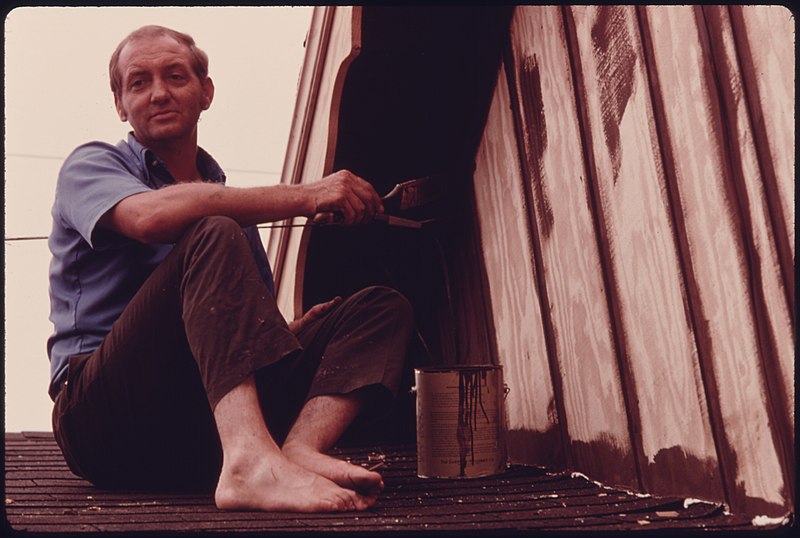 File:LANIER CHAMBERS PAINTS PART OF THE NEW ALPINE EXTERIOR OF HIS RECENTLY ACQUIRED SERVICE STATION AT THE EDGE OF HELEN... - NARA - 557689.jpg