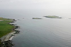 Aerial view of Lady's Holm (right) and Little Holm (centre)