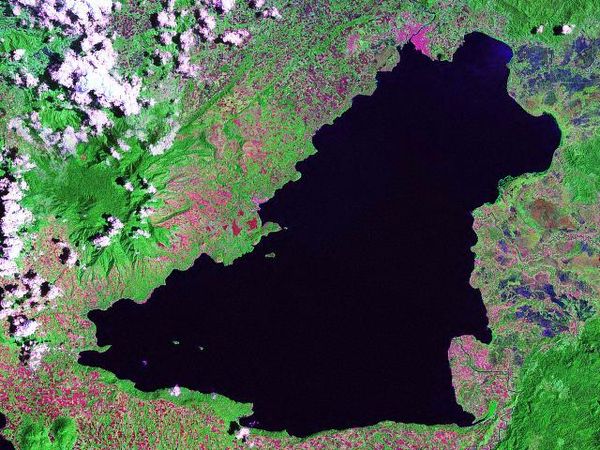 Satellite view of Lanao Lake, situated entirely within the province