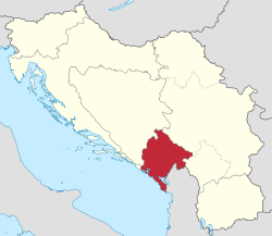 Ubicación de Montenegro en Yugoslavia