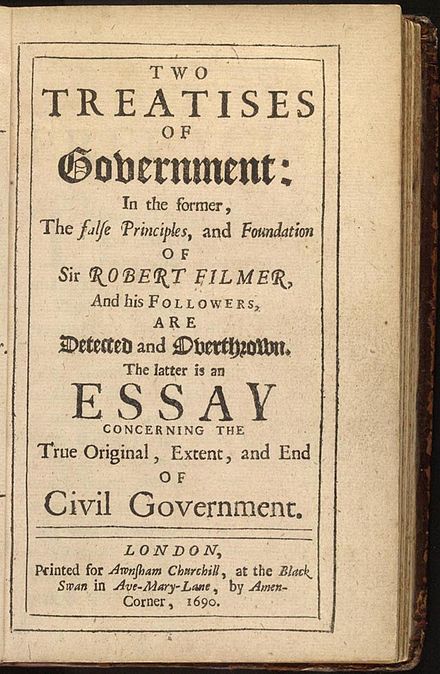 One of Locke's famous books on politics, Two Treatises of Government, written and published in his lifetime.
