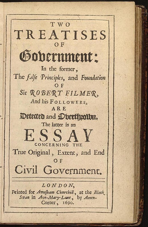 Titelpagina van John Lockes Two Treatises of Government; editie uit 1690.