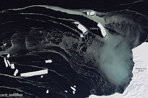 Satellite image of MacKenzie Bay with the adjacent Amery Ice Shelf