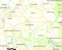 Carte de la commune de Nègrepelisse et de ses proches communes.