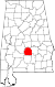 Harta statului Alabama indicând comitatul Lowndes