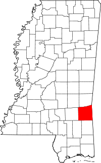 Округ Вейн на мапі штату Міссісіпі highlighting