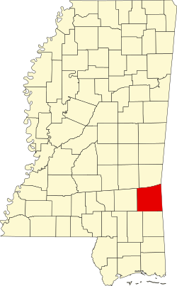 Map of Wayne County within Mississippi