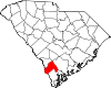 Mapa del estado que destaca el condado de Hampton