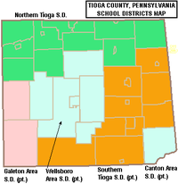 Карта на Tioga County Pennsylvania School Districts.png
