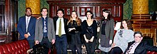 Marcel Theroux (second from left) after his presentation of The Secret Books for the Sewell-Hohler Syndicate at 1 Whitehall Place