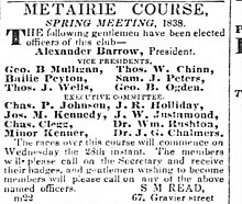 Metairie Course Board of Governors The Times Picayune March 29, 1838 Metairie Course Board of Governors The Times Picayune Thu Mar 29 1838.jpg