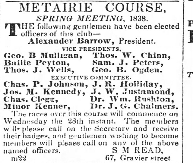 Metairie Course Board of Governors The Times Picayune March 29, 1838
