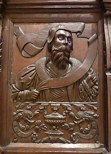 A 16th-century carved panel from Killochan Castle which probably formed part of a dais board in the Great Hall, the figure may represent a member of the Cathcart family. National Museums of Scotland. Mid-16thC Renaissance carving from Killochan Castle, Ayrshire.JPG