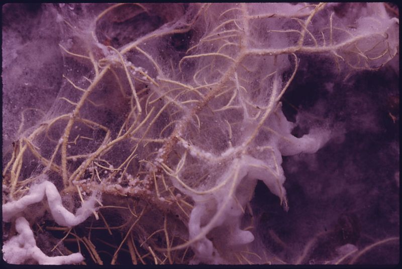 File:Mold growing around lichen on the bark of a fallen Alder. Photo taken on Green Mountain, Washington near Seattle... - NARA - 557619.jpg