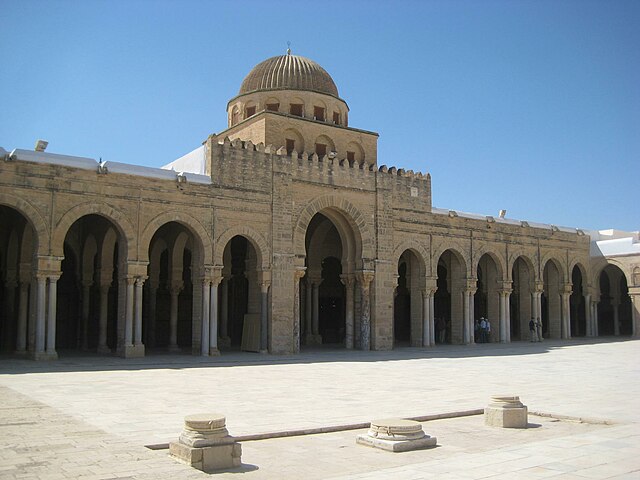 The Great Mosque of Kairouan, known since the 9th century as one of the most important Maliki centers. The Great Mosque of Kairouan is situated in the