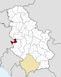 Ubicación del municipio de Bajina Bašta dentro de Serbia