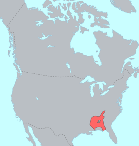 Distribution af muskogiske sprog inden den første europæiske kontakt.
