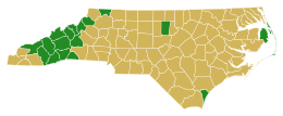 County results of the North Carolina Democratic presidential primary, 2016.
Hillary Clinton
Bernie Sanders North Carolina Democratic Presidential Caucuses Election Results by County, 2016.svg