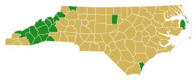 Результаты предварительных выборов президента Демократической партии Северной Каролины по округам, 2016.svg 