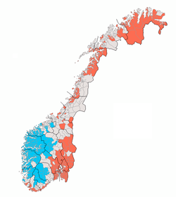 A községek nyelvi eloszlása:   bokmål   nynorsk   semleges
