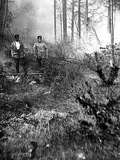 Värnpliktiga ur Livregementets grenadjärer (I 3) under släckning av skogsbranden.