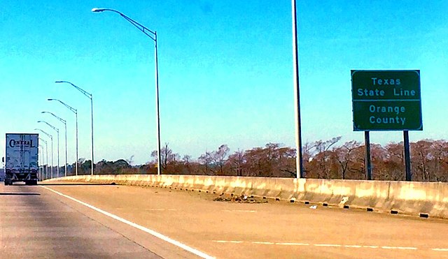 Orange County's eastern county line borders the state of Louisiana, as seen from Interstate 10