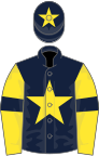 Dark blue, yellow star, yellow sleeves, dark blue armlets, dark blue cap, yellow star