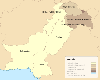 Pakistan'ın idari birimlerini gösteren tıklanabilir bir harita. ⓘ