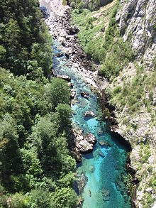 Piva river, canyon view from the same bridge (above photo)