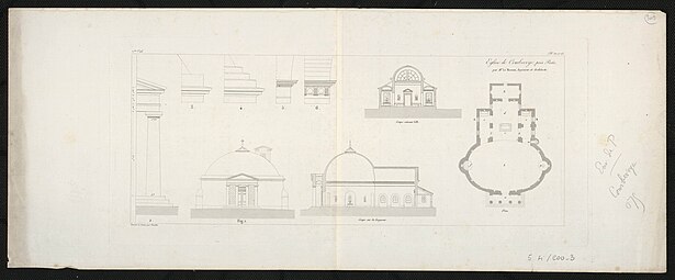 Plan de l'église de Courbevoye par Louis Le Masson, dessiné et gravé par François Thiollet.