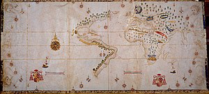 The Salviati Planisphere, a 1526 version of the Padron Real provided by Charles V to the cardinal who officiated his wedding to Isabella of Portugal. Planisferio Salviati.jpg