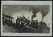 Lithograph of the La Chapelle train collision by Paul Van Rijssel Railway accident, La Chapelle, France, 1879 Wellcome L0035996.jpg