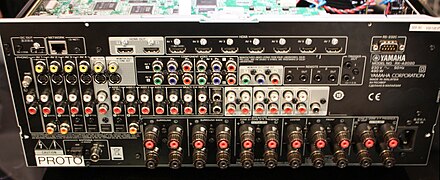 Rear panel of Yamaha RX-A2020 AV receiver - at IFA fair 2012.jpg