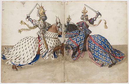 Watercolor, probably by Barthélemy d'Eyck, from King René's Tournament Book
