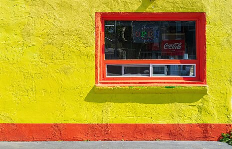 Window of the restaurant Amigos de Acapulco, Chico, California