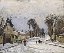 In 1869 Pissarro settled in Louveciennes and would often paint the road to Versailles in various seasons.[16] Walters Art Museum.