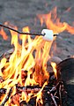 Un marshmallow che viene scaldato sul fuoco