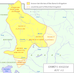 Frontières des territoires slaves sous le règne du roi Samo en 631