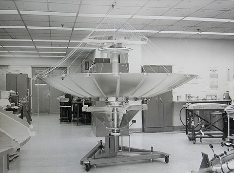 A satellite reflector being developed by TRW near Cleveland, Ohio (1968)