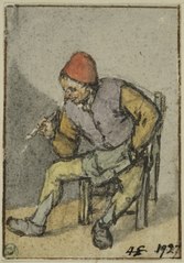 Seated Peasant, Bending Forwards, a Pipe in his Right Hand