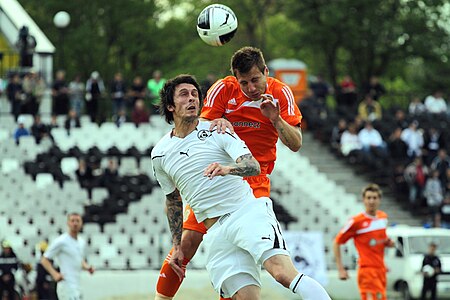 Moment of the football match Slavia Sofia - Litex Lovech Bulgaria, ended 0-1.