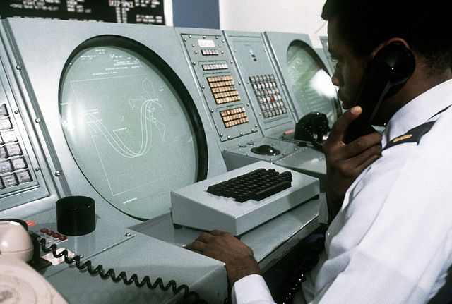 A NORAD Space Defense Center orbital analyst tracking Kosmos 1402 in 1983.