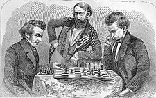 Čārlzs Henrijs Stenlijs (kreisajā pusē, 1866. gada zīmējums, 1850. gada mačs)