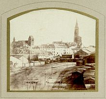 Vue générale de l'ancienne gare de Strasbourg-Ville, en 1869.