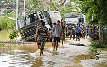 An Army vehicle got stuck in the floodwater Stucked Army Vehicle, Assam Floods 2022.jpg