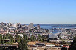 Downtown Tacoma skyline from the south side of Interstate 5
