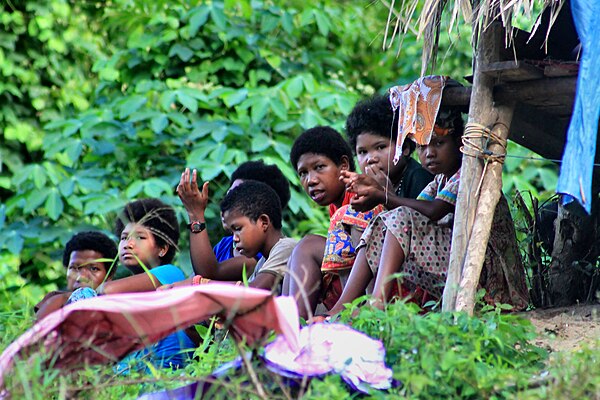 A Batek family in Kuala Tahan, Pahang, Malaysia