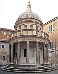 Renaissance Doric columns and entablature of The Tempietto, San Pietro in Montorio, Rome, by Donato Bramante, 1502[19]