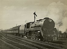 38 class hauled Sydney to Albury train at Goulburn in June 1946 The Riverina Express, 1946 (4175557960).jpg