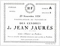 Invitation à la cérémonie de transfert des cendres de Jean Jaurès au Panthéon